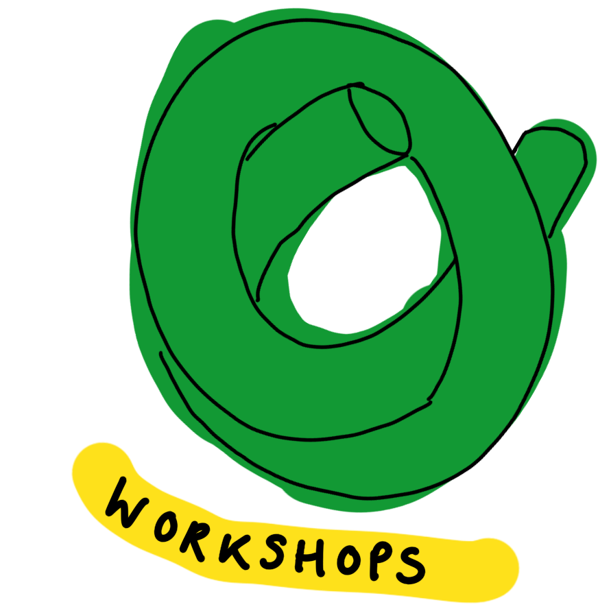 Workshops. Green swimming noodle drawing.